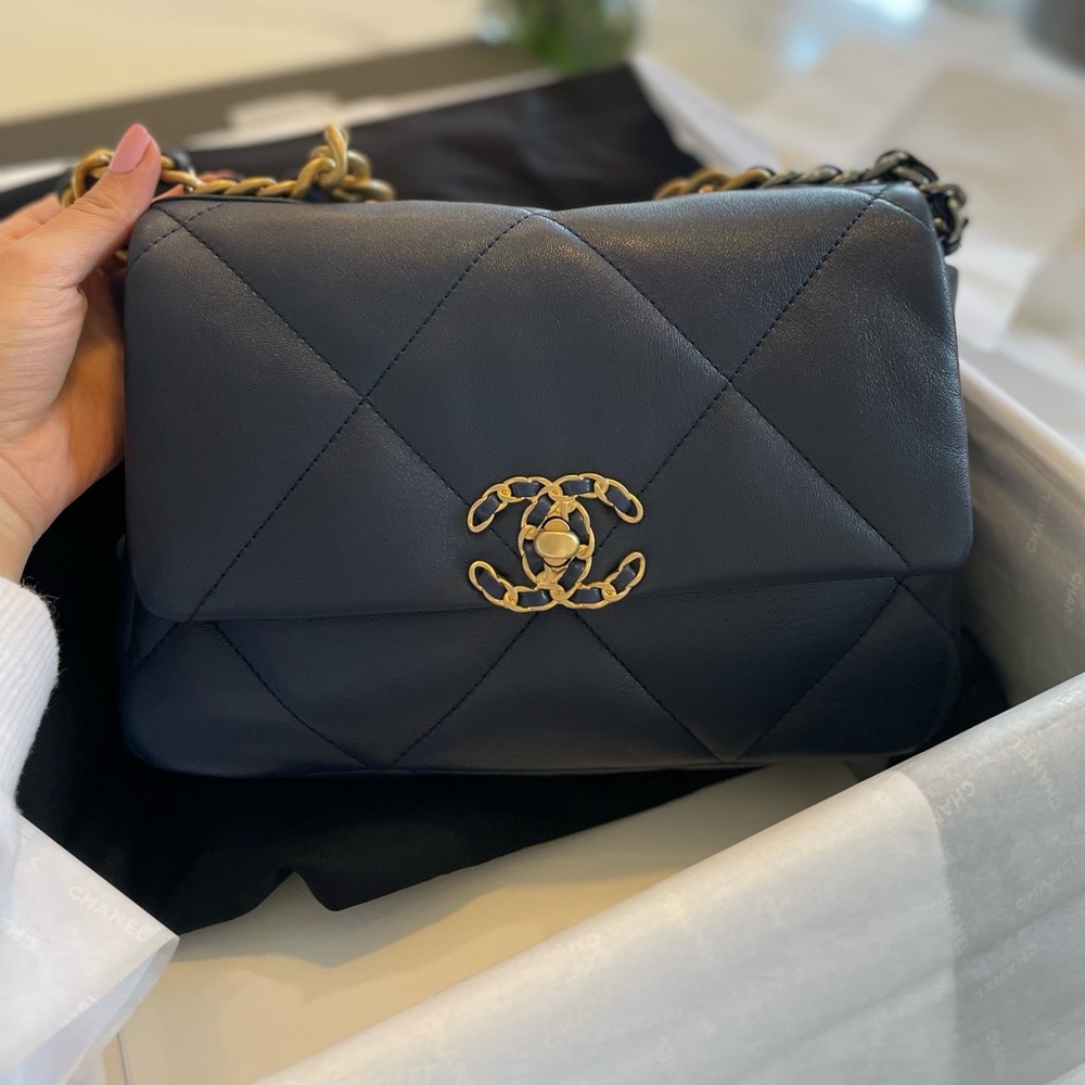 Chanel 19 navy blue bag